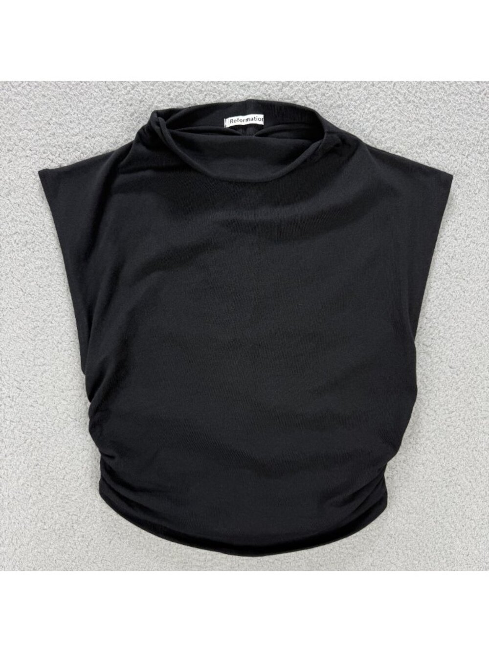 Reformation Shirt Womens Medium M Black Lindy Ruched Crop Top Blouse Mock Neck